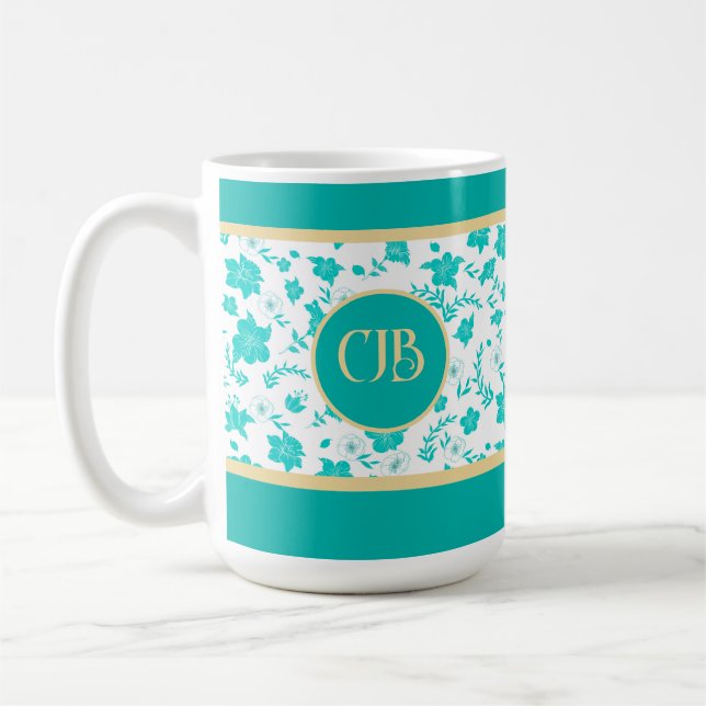 Dekorativ guldblommig vit tekopp kaffemugg (Vänster)