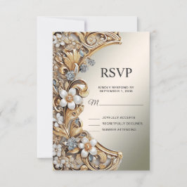 Dekorativ guldvit blomster-RSVP-kort OSA Kort