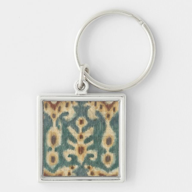 Dekorativ Ikat Fabric-design av Chariklia Zarris Fyrkantig Silverfärgad Nyckelring (Framsidan)