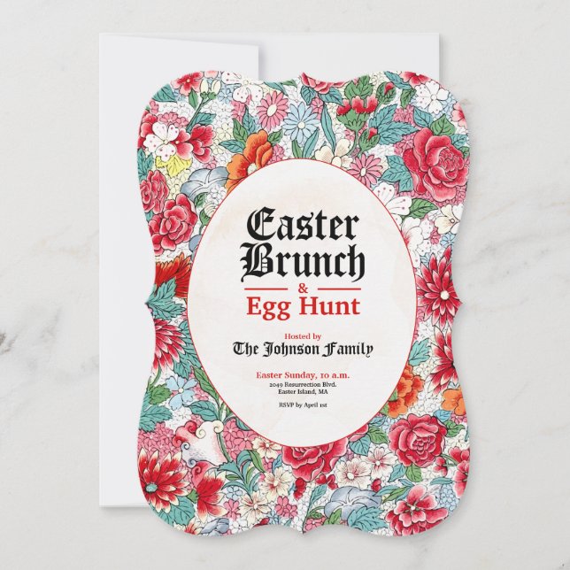 Dekorativ inbjudan till påsk Brunch & Egg Hunt (Framsida)