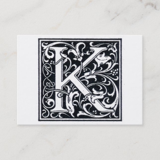 Dekorativ initial träsnittträkloss för brev "K" Visitkort (Framsida)