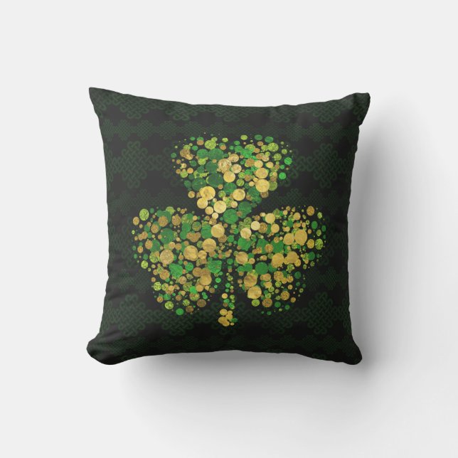 Dekorativ irländsk Shamrock - klöverguld och grönt Kudde (Framsida)