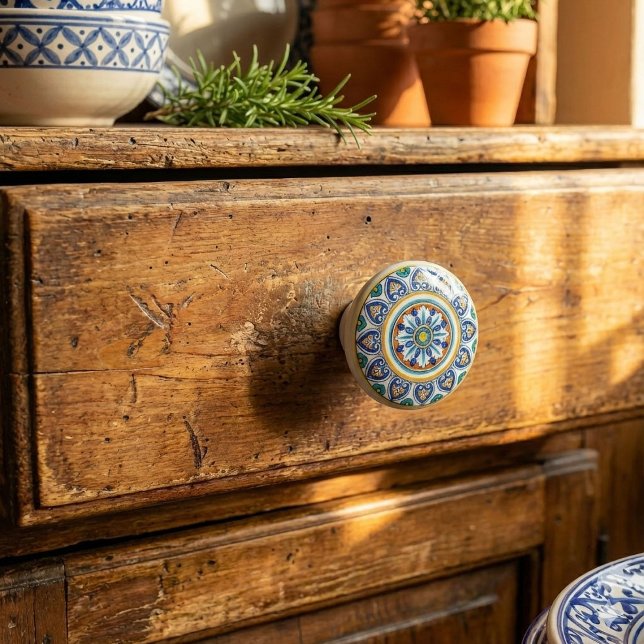 Dekorativ italiensk Antico Deruta elegans Knopp (Bring authentic Italian craftsmanship into your home with this ceramic cabinet knob)