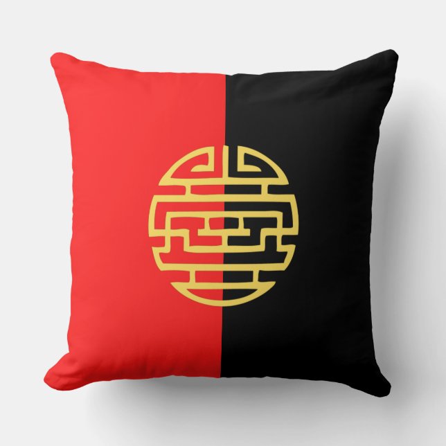 Dekorativ japansk traditionell svart gult kudde (Framsida)