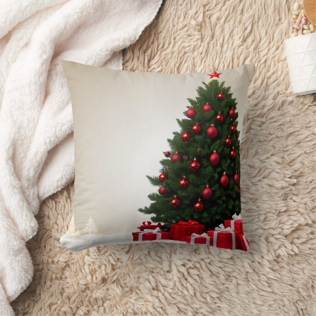 Dekorativ jul Guld Glitter Träd Red Kudde (Filt)