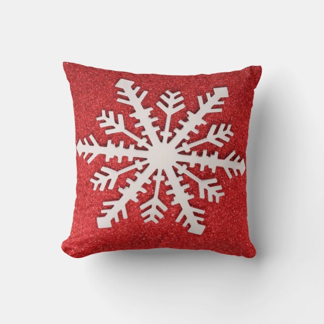 Dekorativ jul Red Glitter Snowflake Helgdag Kudde (Framsida)