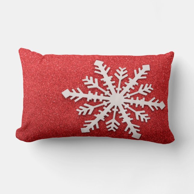 Dekorativ jul Red Glitter Snowflake Helgdag Lumbarkudde (Framsida)
