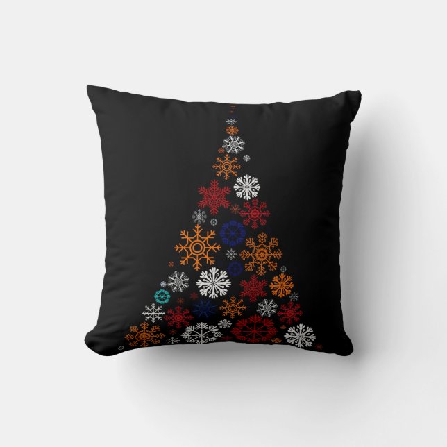 Dekorativ jul Snöflingor Träd Black Kudde (Framsida)