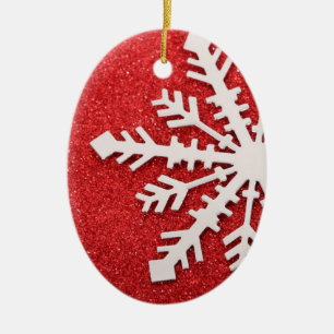 Dekorativ Julgran Red Glitter Snowflake Julgransprydnad Keramik