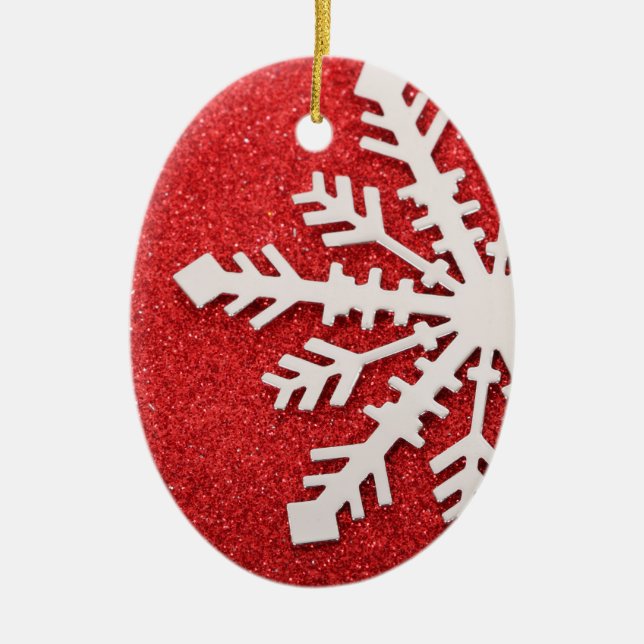 Dekorativ Julgran Red Glitter Snowflake Julgransprydnad Keramik (Framsidan)