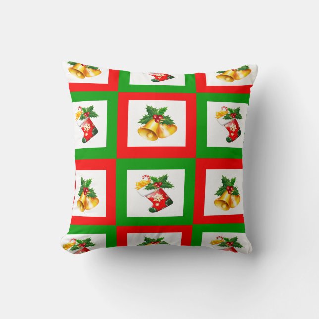Dekorativ julklapp röd, vit holly kudde (Framsida)