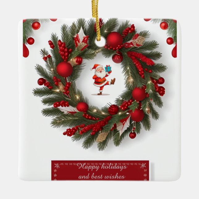 Dekorativ julkrans med röda ornament (Framsida)