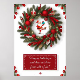 Dekorativ julkrans med röda ornament poster