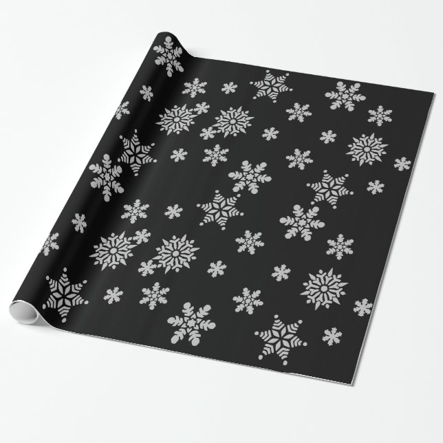 Dekorativ julsnöflinga i kristall svart presentpapper (Utrullad)