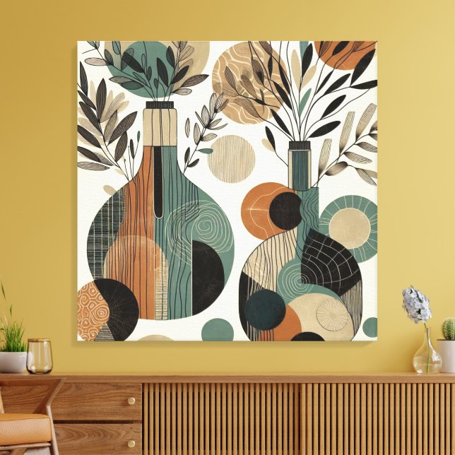 Dekorativ konst med jordnära toner, växt vas canvastryck (Insitu (Vardagsrum))