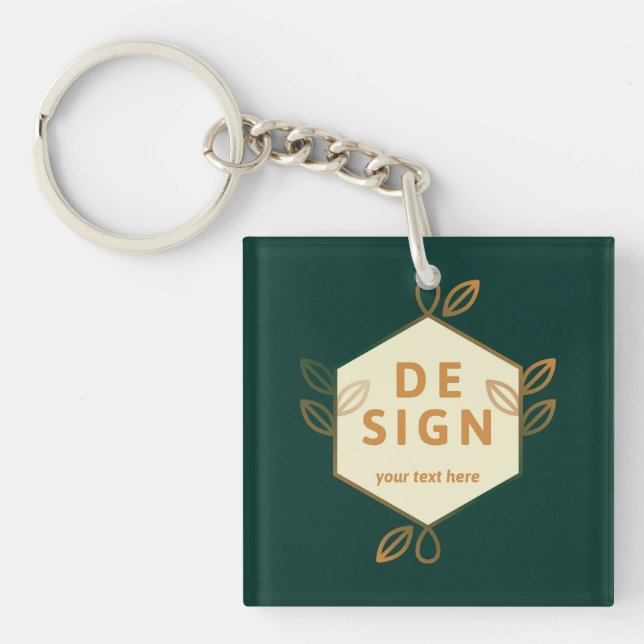Dekorativ krämfärgad hexagon logotyp på mörkgrön  (Framsidan)