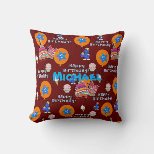 Dekorativ kudde, #4 Lycklig 4e födelsedagen Mörk R Kudde