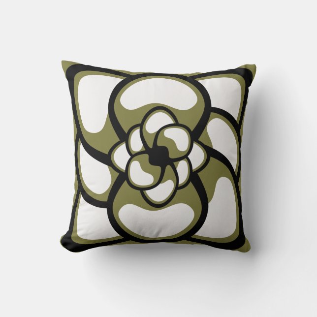 Dekorativ kudde, Abstrakt Flower 3, Olive Black Kudde (Framsida)