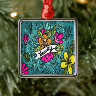 Dekorativ kudde Beauty med Flowers Julgransprydnad Metall