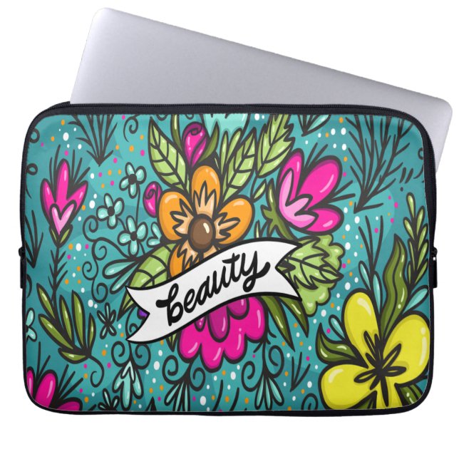 Dekorativ kudde Beauty med Flowers Metall Print Laptop Fodral (Framsidan)