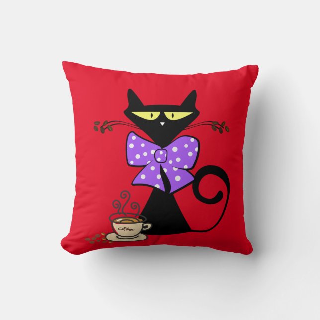Dekorativ kudde Black Cat Bow Coffee (Framsida)