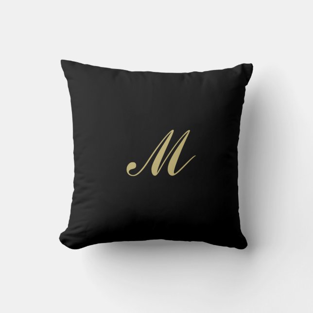 Dekorativ kudde Black Guld Anpassningsbar Monogram (Framsida)