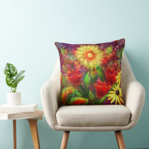 Dekorativ kudde Blommigt Abstrakt Red Gult Dahlia