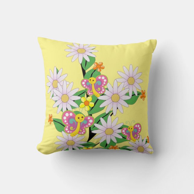 Dekorativ kudde Blommigt Butterfly Gult (Framsida)