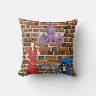 Dekorativ kudde Brick Retro Woman Black Cat