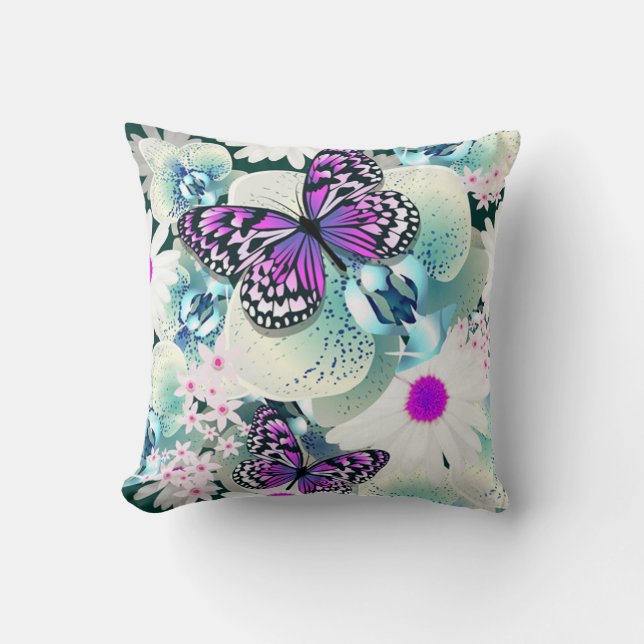 Dekorativ kudde/Butterflies, Orchids och Daisy Kudde (Framsida)