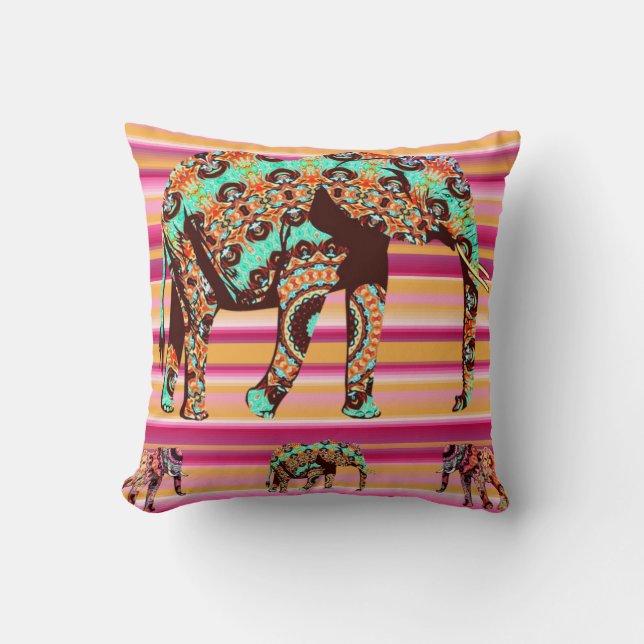 Dekorativ kudde Colorful Elephant African Rand (Framsida)