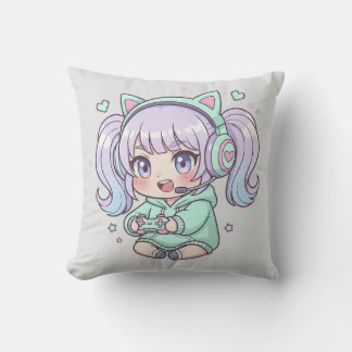 Dekorativ kudde - entusiastisk Chibi Gamer Girl