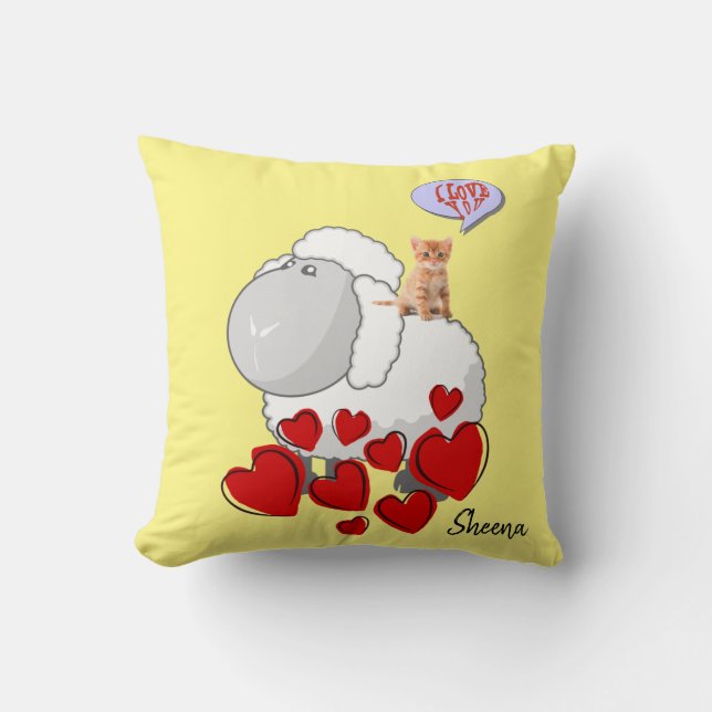 Dekorativ kudde får Kitten Red Hearts Gult (Framsida)