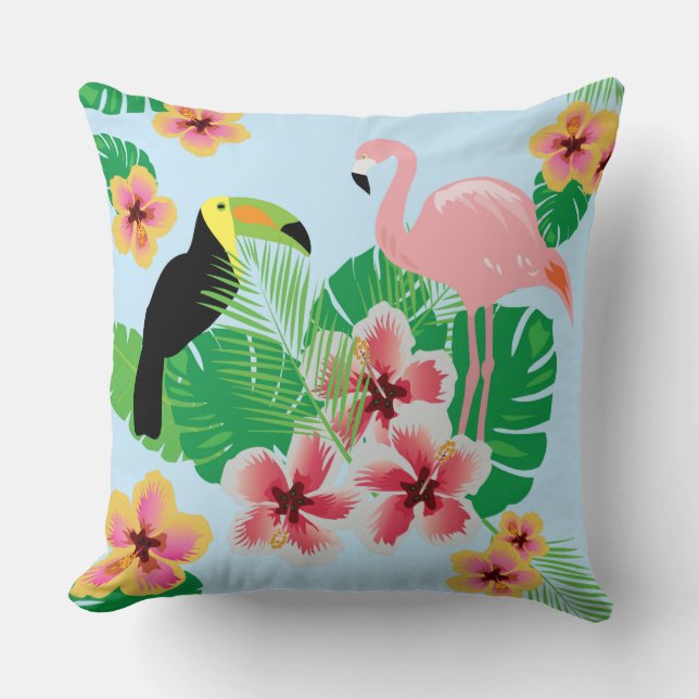 Dekorativ kudde för FlamingoToucan bomull (Framsida)