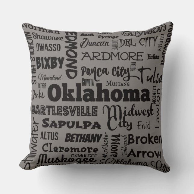 Dekorativ kudde för oklahoma city 2 i grått/svart (Framsida)