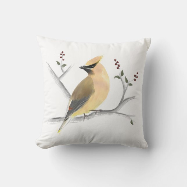 Dekorativ kudde för vattenfärgcederträWaxwing (Framsida)