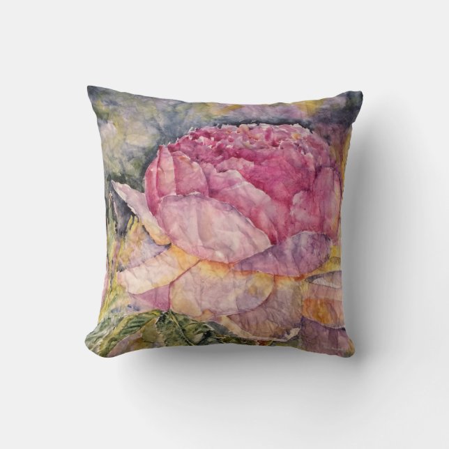 Dekorativ kudde för vattenfärgrosa rosblom (Framsida)