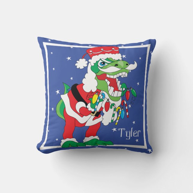Dekorativ kudde God jul TySANTAsaurus Rex 2 (Framsida)