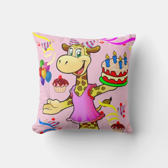 Dekorativ kudde Grattis på födelsedagen Giraffe (Framsida)