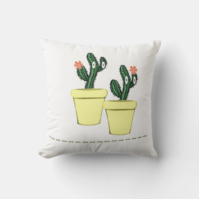Dekorativ kudde Grönt Cactus Gult Pot Blommigt (Framsida)
