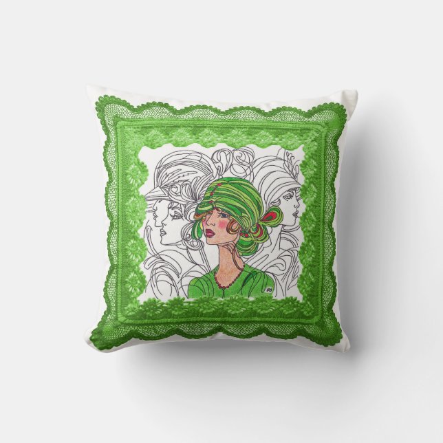 Dekorativ kudde Grönt Flapper Girl (Framsida)