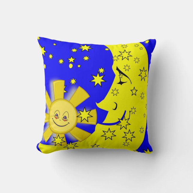 Dekorativ kudde Gult Sol Måne Blue (Framsida)