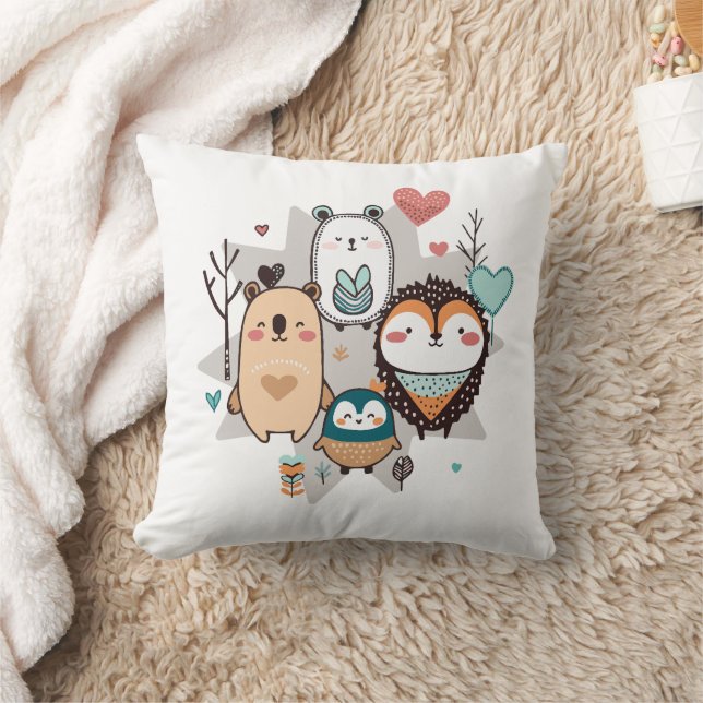 Dekorativ kudde har en söt illustration. (Filt)