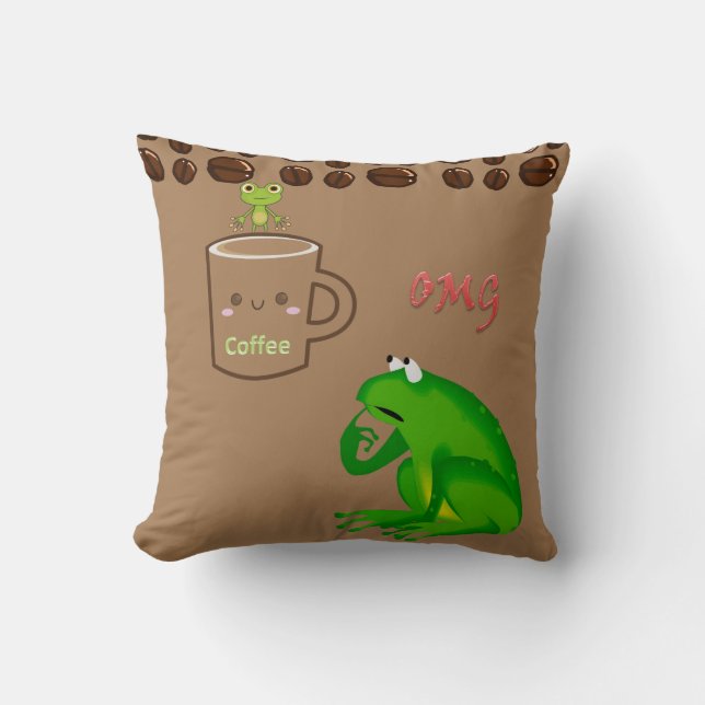 Dekorativ kudde kaffebönor Frog OMG (Framsida)