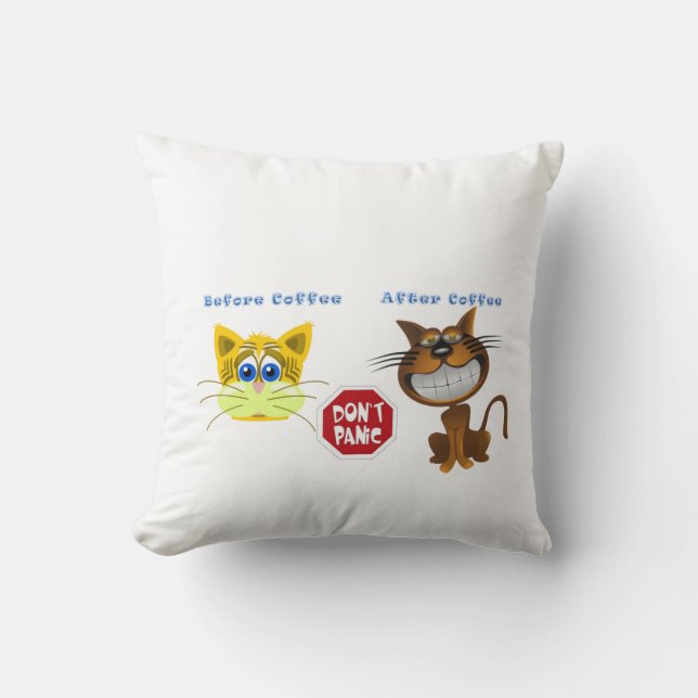 Dekorativ kudde Katt före efter kaffevit (Framsida)