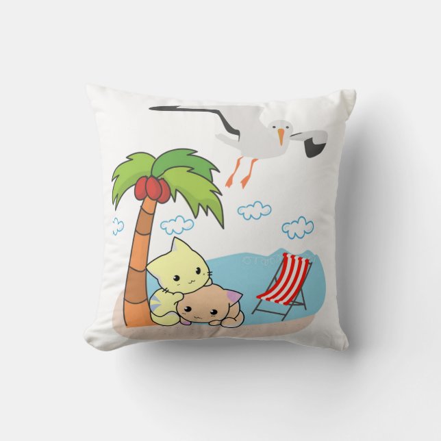 Dekorativ kudde Kittens Cat Beach Fiskmås (Framsida)
