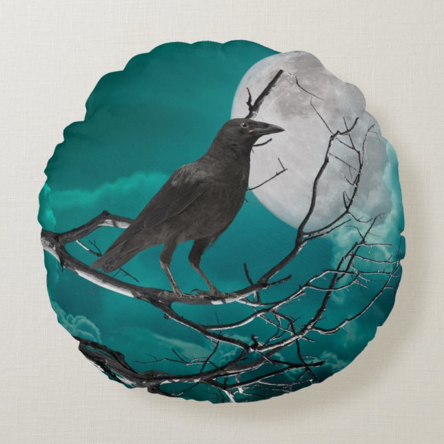 Dekorativ kudde, korpen i Grönten Rund Kudde (Framsidan)