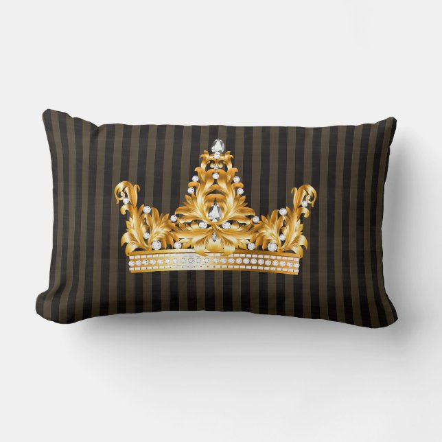 Dekorativ kudde krona,guld,brun,senap,rand,nobl (Framsida)