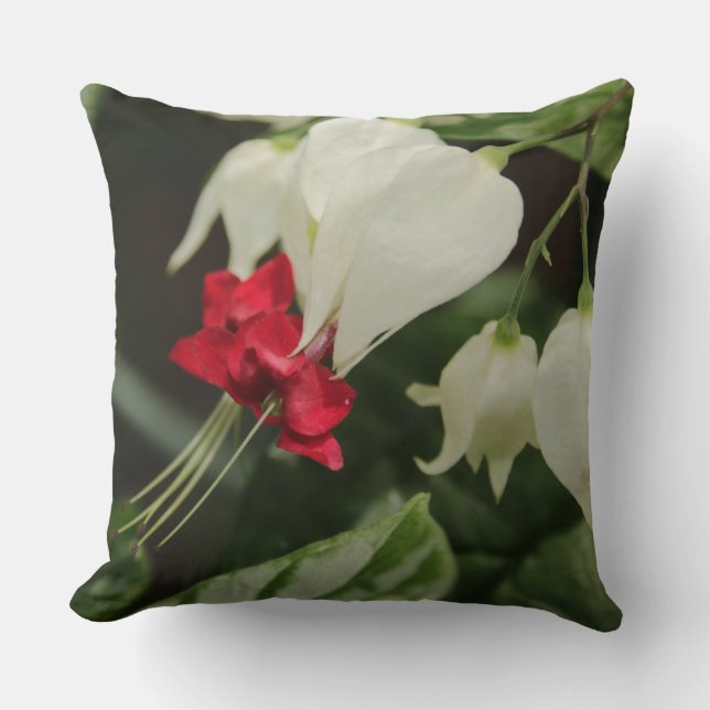 Dekorativ kudde Ljusröd, vit tropisk blomma (Framsida)