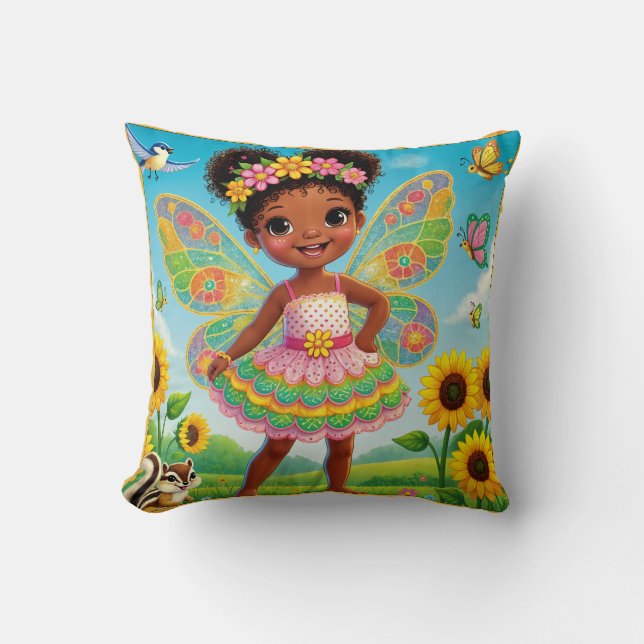 DEKORATIV KUDDE - "LYCKLIG FAIRY WITH SUNFLOWERS" (Framsida)